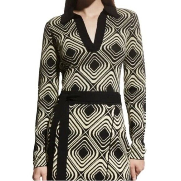 Tanya Taylor Sz M Knit Skirt Set Sweater Geometric Merino V-Neck Midi Luxury New - Picture 2 of 9